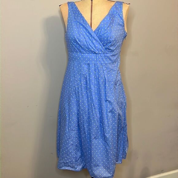 Lands End Blue with White Polka Dots Cross Front Dress - Size 2 - Picture 1 of 13